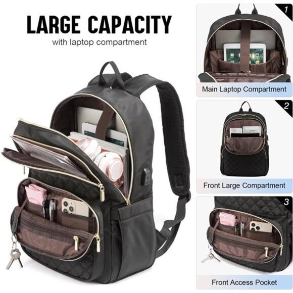 Women\'s Quilted Laptop Bag Travel Backpack Purse With Anti-Theft Zipper main image 6